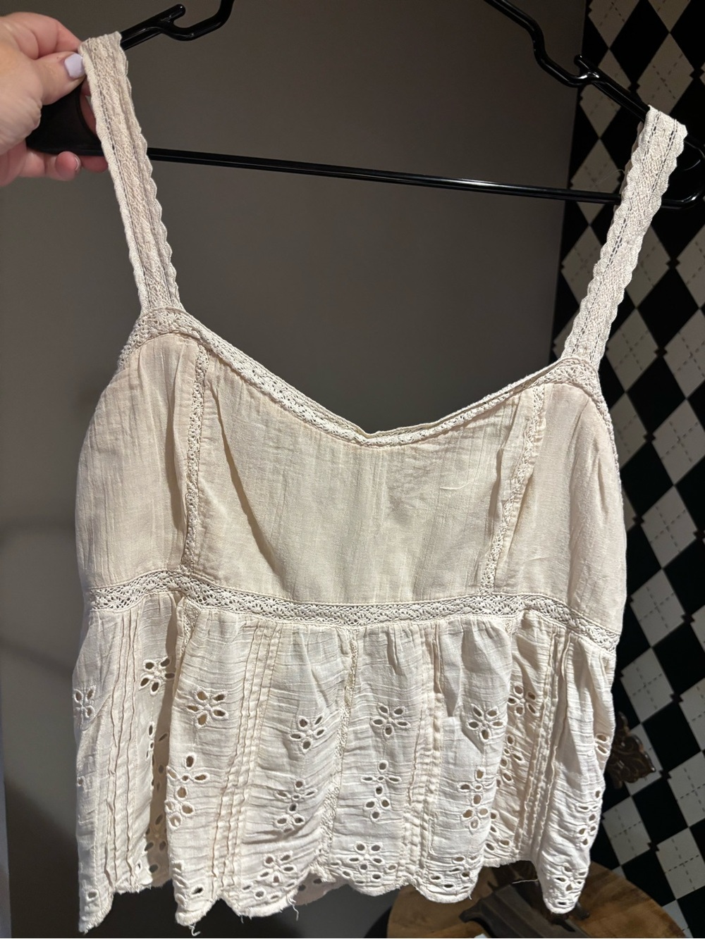 American Eagle Outfitters Cream Crochet-Trim Peplum Camisole